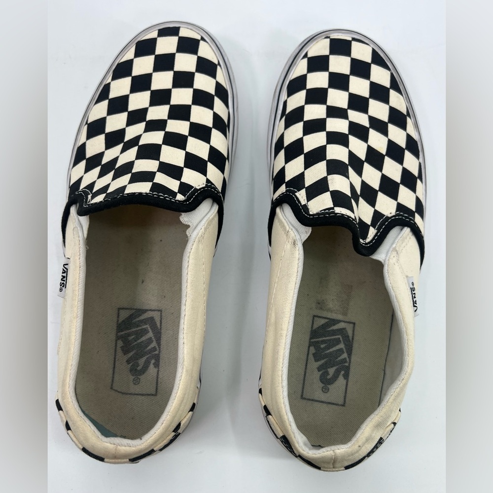 Vans Classic Slip-On Checkerboard Shoe Black and Off White Size 8 Eight - Picture 4 of 11